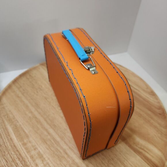 Orange Storage Box with Blue Handle – Lightweight, Decorative, Latch Closure - Picture 2 of 11